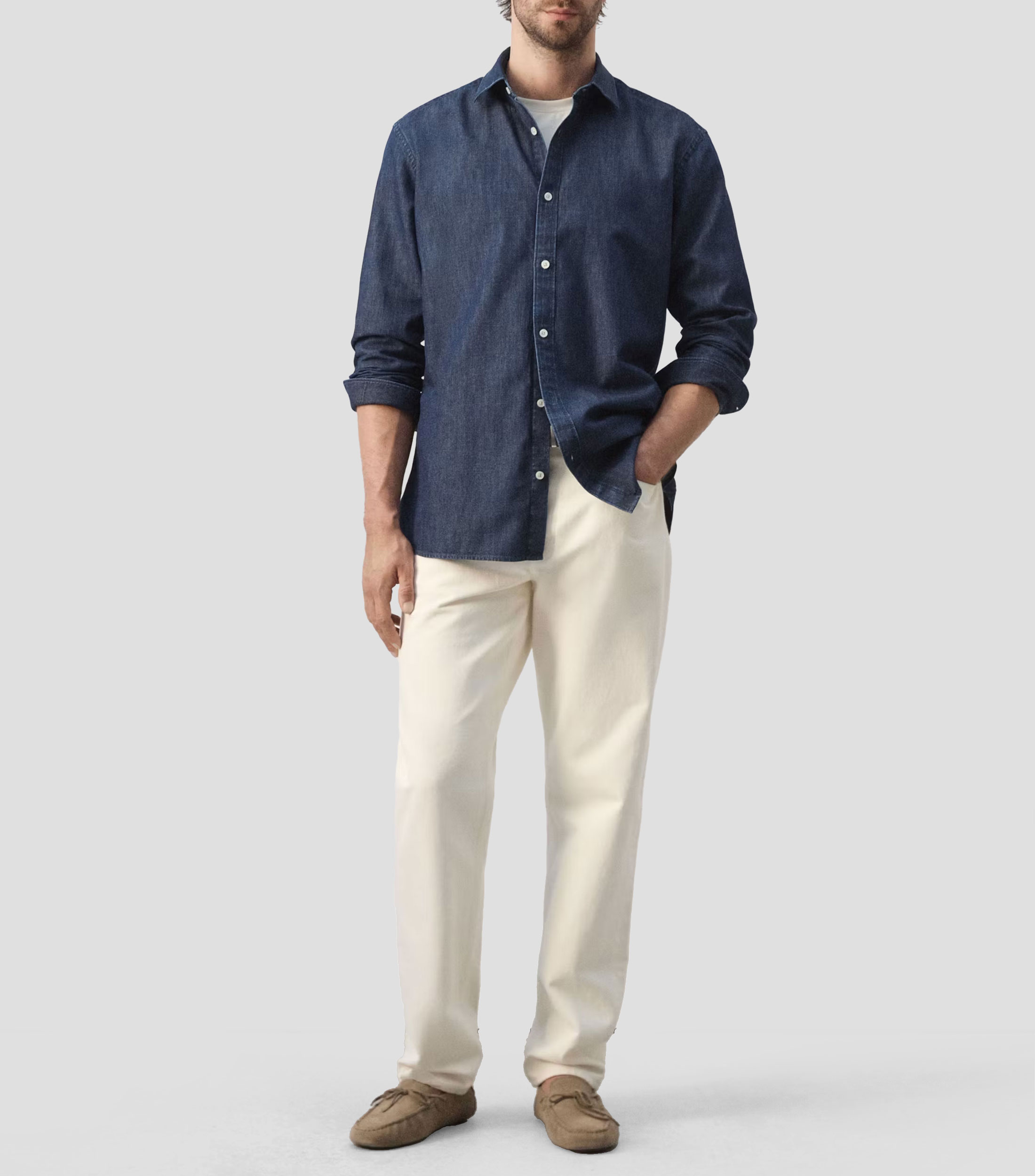 Camisa jaspeada manga larga Hombre